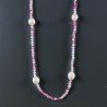 Collana Lunga Pietre Dure Agata Brasiliana Fucsia Con Perle Di Fiume Irregolare 115cm E Chiusura In Argento 925