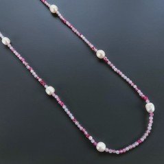 Collana Lunga Pietre Dure Agata Brasiliana Fucsia Con Perle Di Fiume Irregolare 115cm E Chiusura In Argento 925