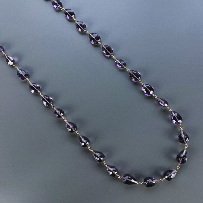 Collana A Nodo Orafo Dorato Con Ametista Africana Idrotermale Gocce Sfaccettate A Mano