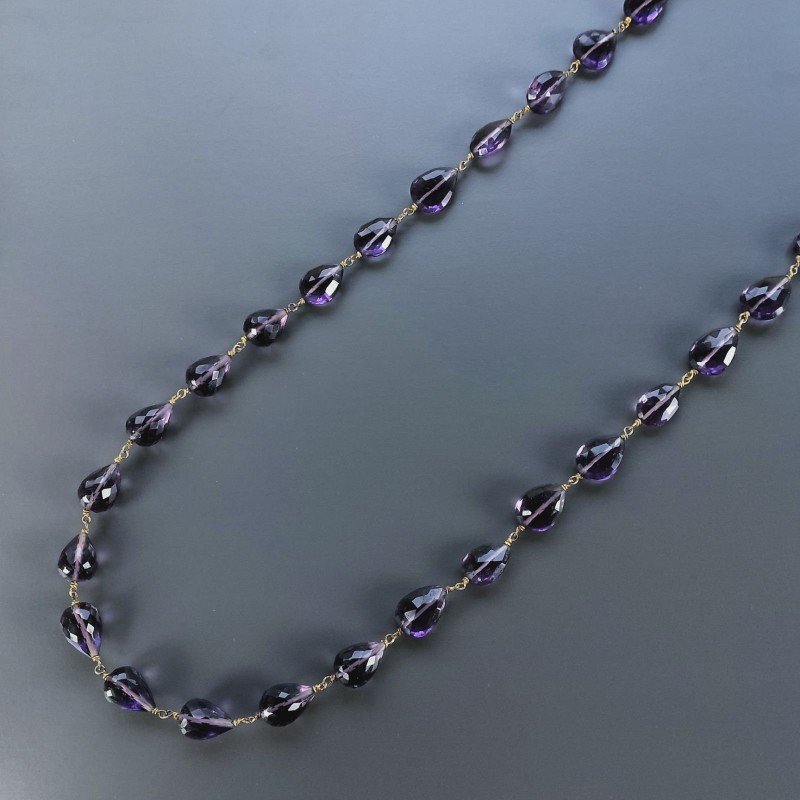 Collana A Nodo Orafo Dorato Con Ametista Africana Idrotermale Gocce Sfaccettate A Mano