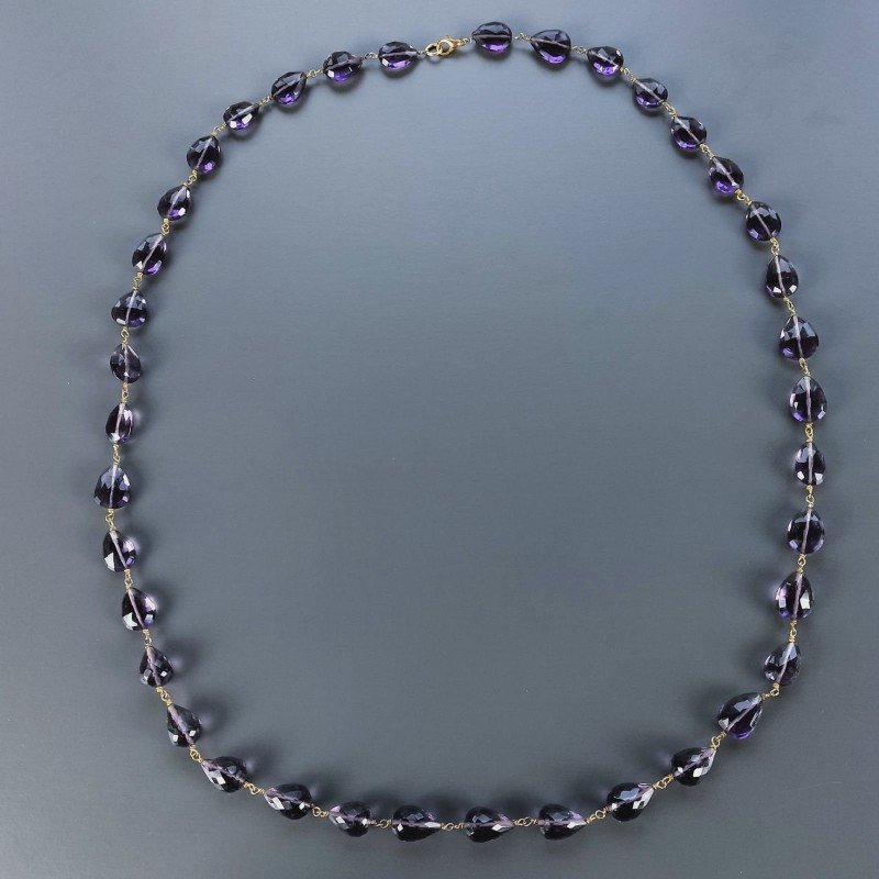 Collana A Nodo Orafo Dorato Con Ametista Africana Idrotermale Gocce Sfaccettate A Mano