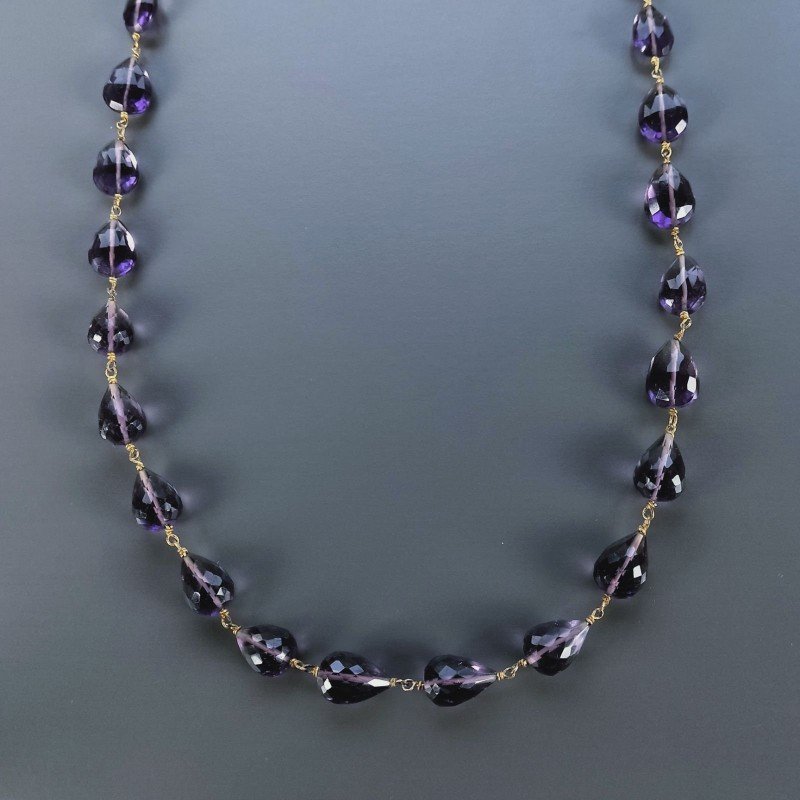 Collana A Nodo Orafo Dorato Con Ametista Africana Idrotermale Gocce Sfaccettate A Mano