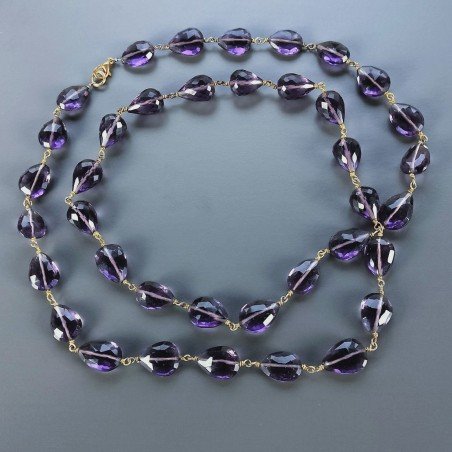 Collana A Nodo Orafo Dorato Con Ametista Africana Idrotermale Gocce Sfaccettate A Mano