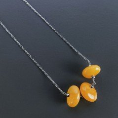 Collana Girocollo Con Catena Rodiato Argento 925 E Ambra Baltica Miele 1Pz
