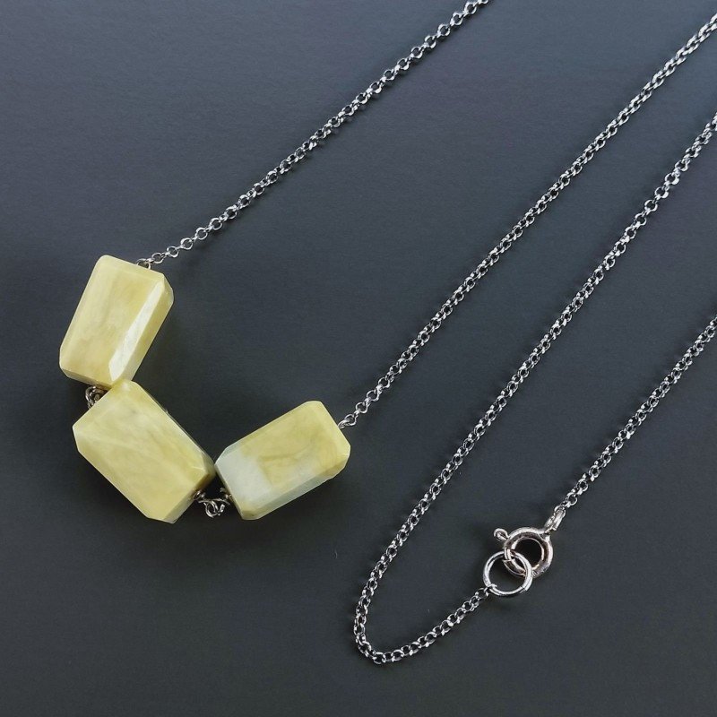 Collana Girocollo Con Catena Rodiato Argento 925 E Giada Limone Sassi Sfaccettato A Mano 1Pz