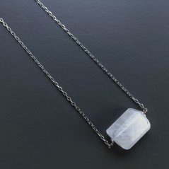 Collana Girocollo Con Catena Rodiato Argento 925 E Pietra Di Luna (Adularia) Sassi Sfaccettato A Mano 1Pz