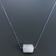 Collana Girocollo Con Catena Rodiato Argento 925 E Pietra Di Luna (Adularia) Sassi Sfaccettato A Mano 1Pz