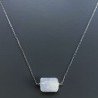 Collana Girocollo Con Catena Rodiato Argento 925 E Pietra Di Luna (Adularia) Sassi Sfaccettato A Mano 1Pz