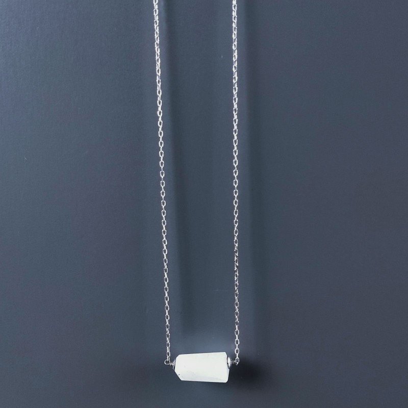 Collana Girocollo Con Catena Rodiato Argento 925 E Pietra Di Luna (Adularia) Sassi Sfaccettato A Mano 1Pz