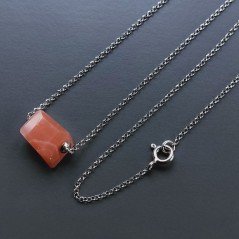 Collana Girocollo Con Catena Rodiato Argento 925 E Pietra Di Luna Sassi Pesca Sfaccettato A Mano 1Pz