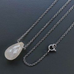 Collana Girocollo Con Catena Rodiato Argento 925 E Quarzo Rutillato Oro Gocce Sfaccettato A Mano 1Pz