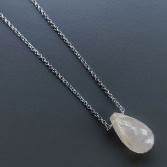 Collana Girocollo Con Catena Rodiato Argento 925 E Quarzo Rutillato Oro Gocce Sfaccettato A Mano 1Pz