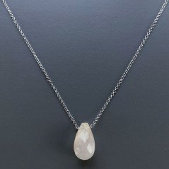 Collana Girocollo Con Catena Rodiato Argento 925 E Quarzo Rutillato Oro Gocce Sfaccettato A Mano 1Pz