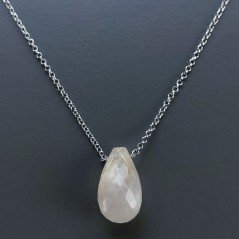 Collana Girocollo Con Catena Rodiato Argento 925 E Quarzo Rutillato Oro Gocce Sfaccettato A Mano 1Pz