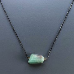 Collana Girocollo Con Catena Brunito Argento 925 E Radice Di Smeraldo Naturale Sfaccettato A Mano 1Pz