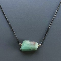 Collana Girocollo Con Catena Brunito Argento 925 E Radice Di Smeraldo Naturale Sfaccettato A Mano 1Pz