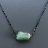 Collana Girocollo Con Catena Brunito Argento 925 E Radice Di Smeraldo Naturale Sfaccettato A Mano 1Pz