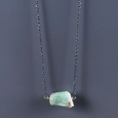 Collana Girocollo Con Catena Brunito Argento 925 E Radice Di Smeraldo Naturale Sfaccettato A Mano 1Pz