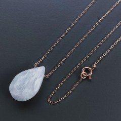Collana Girocollo Con Catena Oro Rosa Argento 925 E Labradorite Bianca Gocce Briolette Sfaccettato A Mano 1Pz