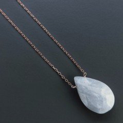 Collana Girocollo Con Catena Oro Rosa Argento 925 E Labradorite Bianca Gocce Briolette Sfaccettato A Mano 1Pz