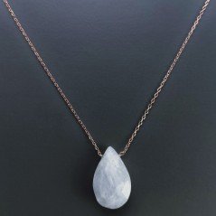 Collana Girocollo Con Catena Oro Rosa Argento 925 E Labradorite Bianca Gocce Briolette Sfaccettato A Mano 1Pz
