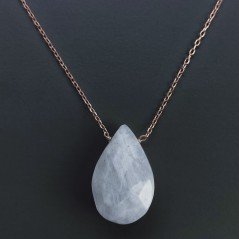 Collana Girocollo Con Catena Oro Rosa Argento 925 E Labradorite Bianca Gocce Briolette Sfaccettato A Mano 1Pz