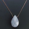 Collana Girocollo Con Catena Oro Rosa Argento 925 E Labradorite Bianca Gocce Briolette Sfaccettato A Mano 1Pz