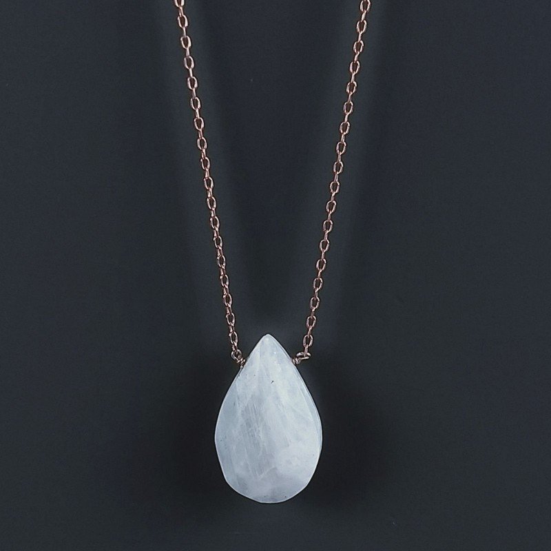 Collana Girocollo Con Catena Oro Rosa Argento 925 E Labradorite Bianca Gocce Briolette Sfaccettato A Mano 1Pz