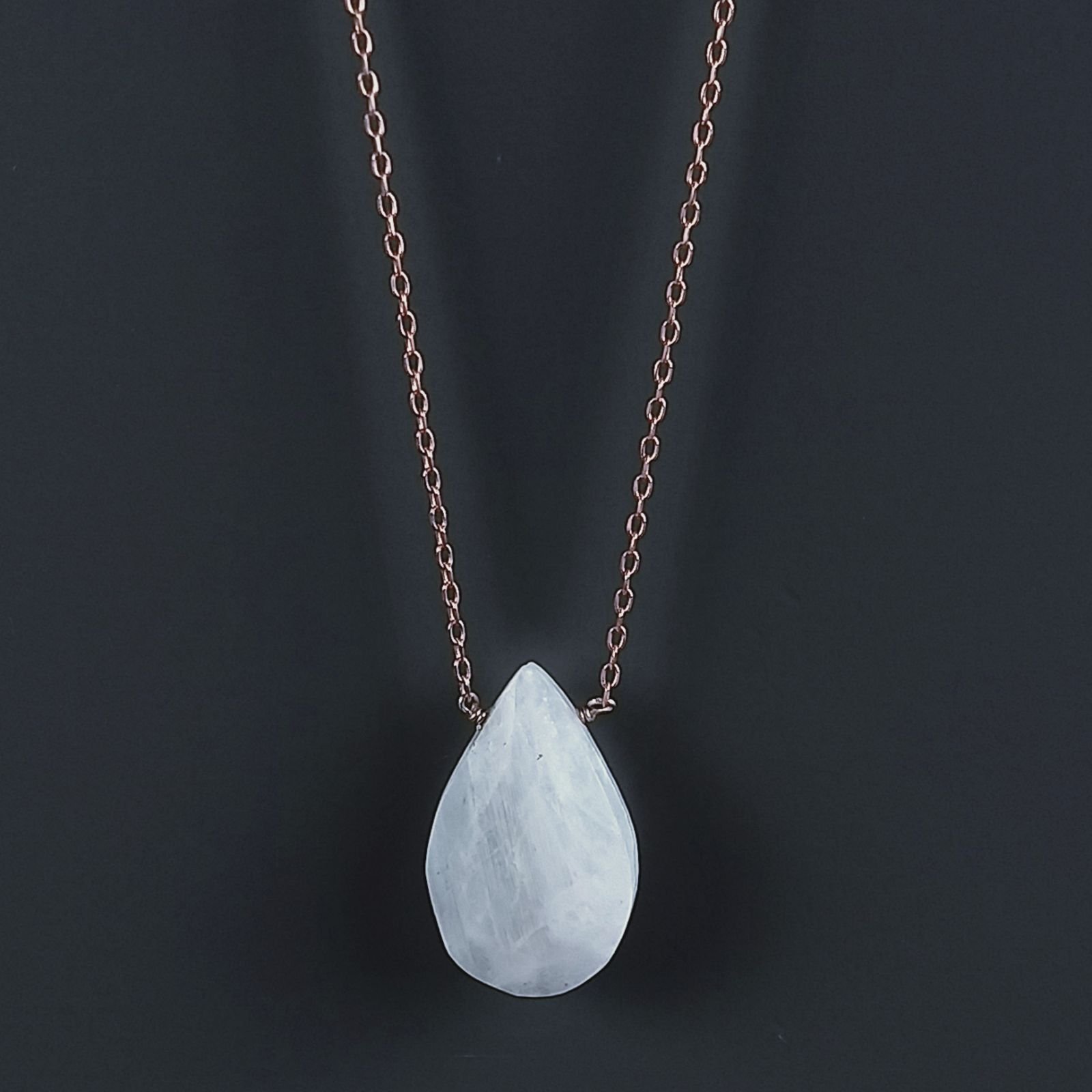 Collana Girocollo Con Catena Oro Rosa Argento 925 E Labradorite Bianca Gocce Briolette Sfaccettato A Mano 1Pz