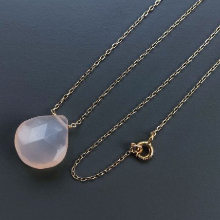 Collana Girocollo Con Catena Dorato Argento 925 E Calcedonio Rosa Gocce Briolette Sfaccettato A Mano 1Pz