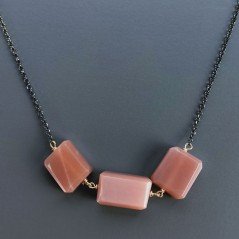 Collana Girocollo Con Catena Brunito Argento 925 E Pietra Di Luna Chocolate Sassi Sfaccettato A Mano 1Pz