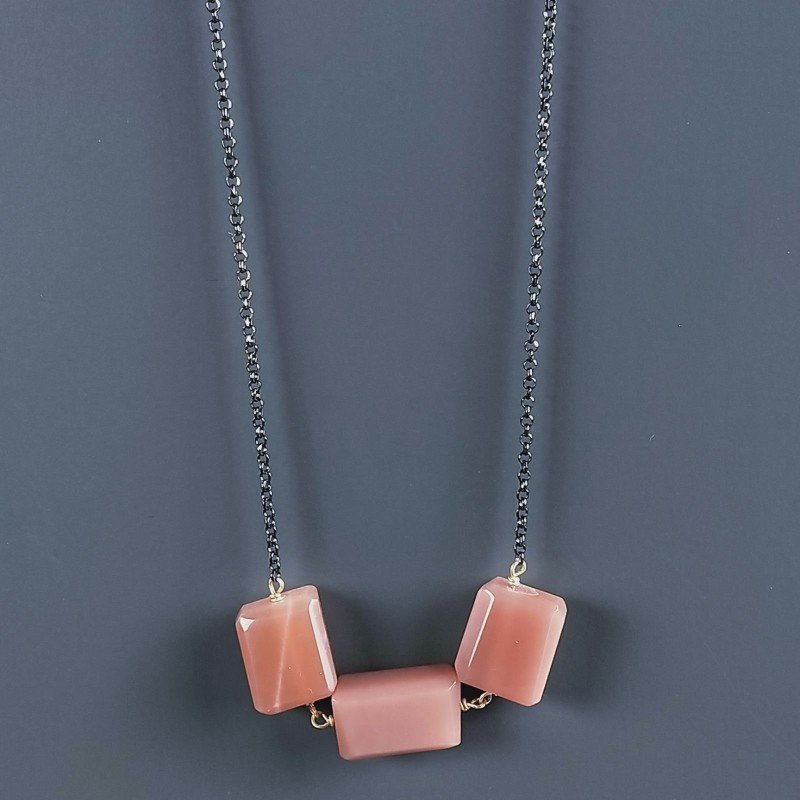 Collana Girocollo Con Catena Brunito Argento 925 E Pietra Di Luna Chocolate Sassi Sfaccettato A Mano 1Pz