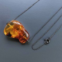Collana Girocollo Con Catena Brunito Argento 925 E Ambra Baltica Sassi Liscio A Mano 1Pz