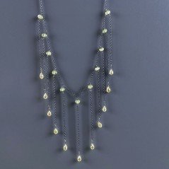 Collana Girocollo Con Catena Brunito Argento 925 Zircone Olivina (Peridoto) A 11 Gocce Sfaccettato A Mano 1Pz