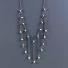 Collana Girocollo Con Catena Brunito Argento 925 Zircone Olivina (Peridoto) A 11 Gocce Sfaccettato A Mano 1Pz