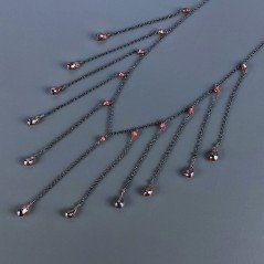 Collana Girocollo Con Catena Brunito Argento 925 Zircone Granato Rosso A 11 Gocce Sfaccettato A Mano 1Pz Collana Girocollo Con Catena Brunito Argento 925 Zircone Granato Rosso A 11 Gocce Sfaccettato A Mano 1Pz