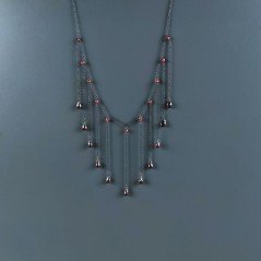 Collana Girocollo Con Catena Brunito Argento 925 Zircone Granato Rosso A 11 Gocce Sfaccettato A Mano 1Pz Collana Girocollo Con Catena Brunito Argento 925 Zircone Granato Rosso A 11 Gocce Sfaccettato A Mano 1Pz
