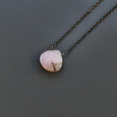 Collana Girocollo Con Catena Brunito Argento 925 E Opale Rosa Taglio Goccia Briolette Sfaccettato A Mano 1Pz