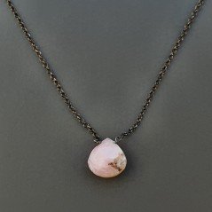 Collana Girocollo Con Catena Brunito Argento 925 E Opale Rosa Taglio Goccia Briolette Sfaccettato A Mano 1Pz