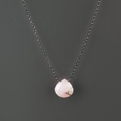 Collana Girocollo Con Catena Brunito Argento 925 E Opale Rosa Taglio Goccia Briolette Sfaccettato A Mano 1Pz