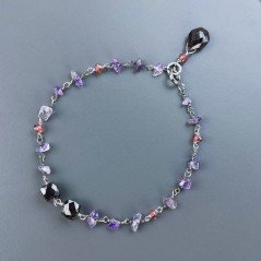 Bracciale Nodo Orafo Rodiato Con Ametista E Granato Rosso Forme Miste Sfaccettato A Mano 1pz