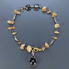 Bracciale Nodo Orafo Brunito Con Quarzo Citrino E Quarzo Fume Forme Miste Sfaccettato A Mano 1pz