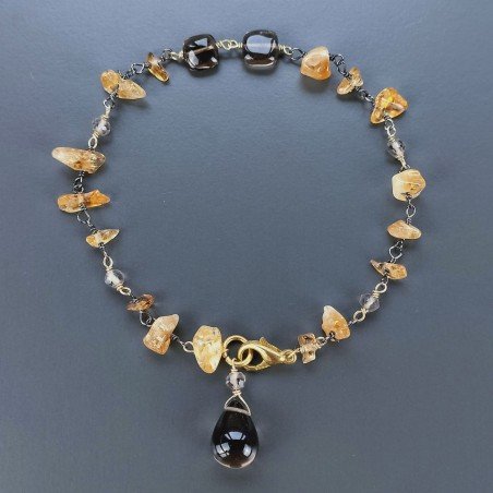 Bracciale Nodo Orafo Brunito Con Quarzo Citrino E Quarzo Fume Forme Miste Sfaccettato A Mano 1pz
