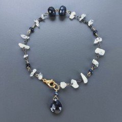 Bracciale Nodo Orafo Rodiato Con Acquamarina E Iolite Forme Miste Sfaccettato A Mano 1pz