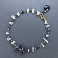 Bracciale Nodo Orafo Rodiato Con Acquamarina E Iolite Forme Miste Sfaccettato A Mano 1pz