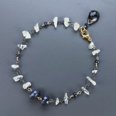 Bracciale Nodo Orafo Rodiato Con Acquamarina E Iolite Forme Miste Sfaccettato A Mano 1pz