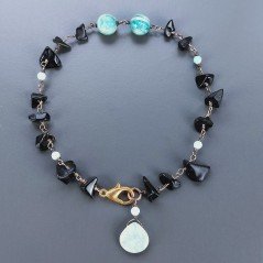 Bracciale Nodo Orafo Rosato Con Agata Nera E Amazzonite Forme Miste Sfaccettato A Mano 1pz