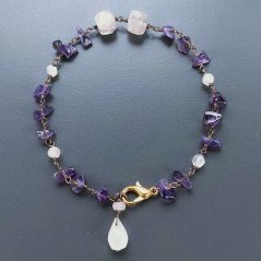 Bracciale Nodo Orafo Rosato Con Ametista E Quarzo Rosa Forme Miste Sfaccettato A Mano 1pz