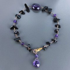 Bracciale Nodo Orafo Rosato Con Agata Nera E Ametista Africana Forme Miste Sfaccettato A Mano 1pz