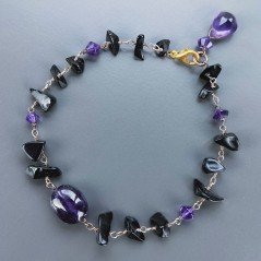 Bracciale Nodo Orafo Rosato Con Agata Nera E Ametista Africana Forme Miste Sfaccettato A Mano 1pz